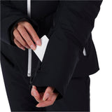 Rossignol Women's Blackside Puffy Jacket - A black puffer jacket with a white zipper and silver hardware.