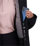 Rossignol Women's Blackside Puffy Jacket 2025 - A black puffer jacket with a zipper and two pockets on the front.