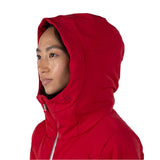 Rossignol Women's Blackside Puffy Jacket - A black puffy jacket with a hood, featuring a zipper and two silver zippers on the chest.