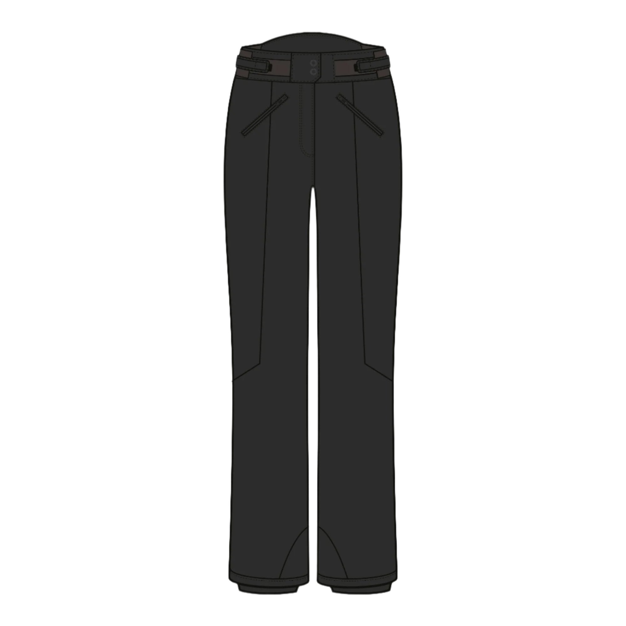 Rossignol Women's Blackside Insulated Pant 2025 - A pair of black ski pants with a subtle pattern on the side and two zippered pockets at the back.