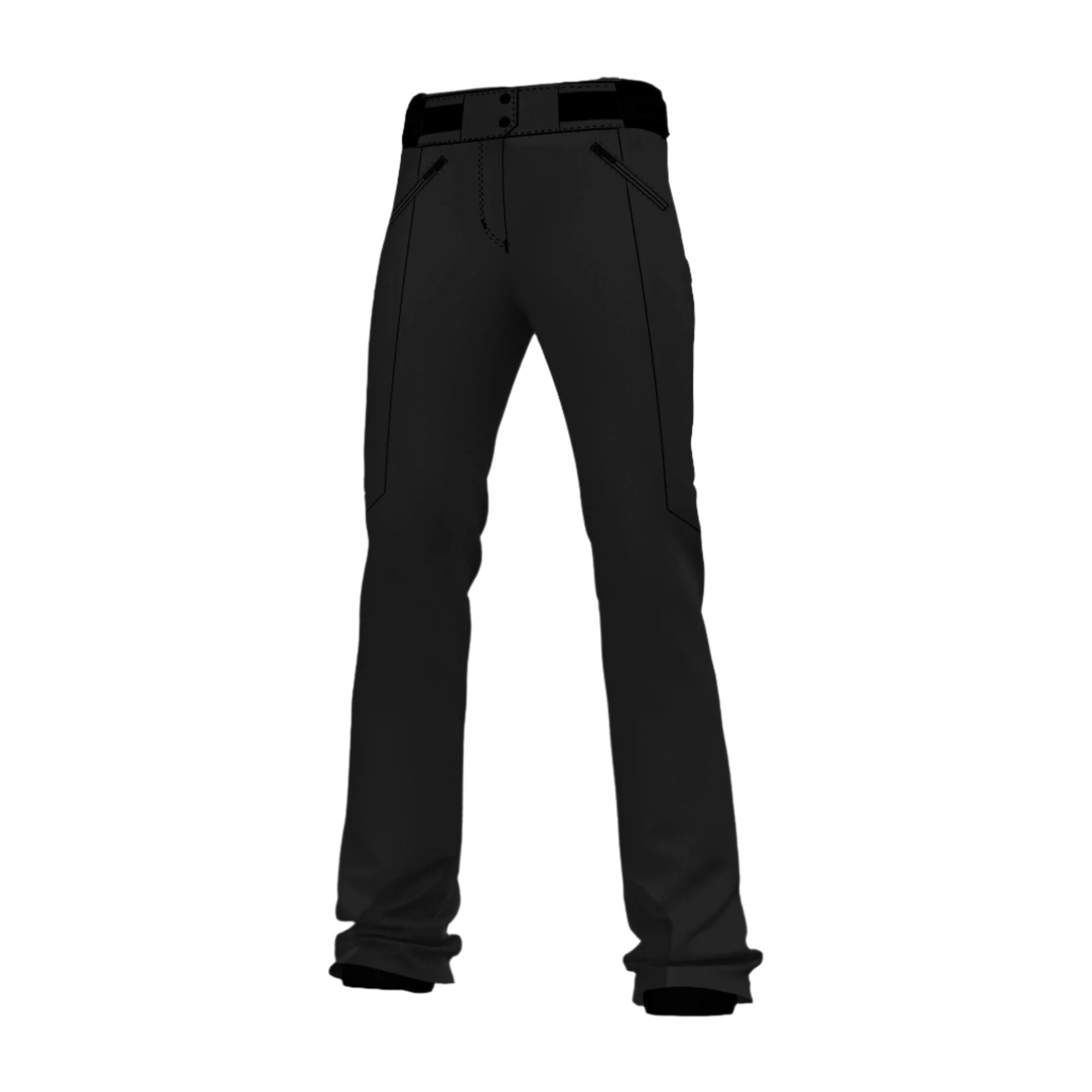 Rossignol Women's Blackside Insulated Pant 2025 - A pair of black ski pants with a subtle pattern on the side and two zippered pockets at the back.