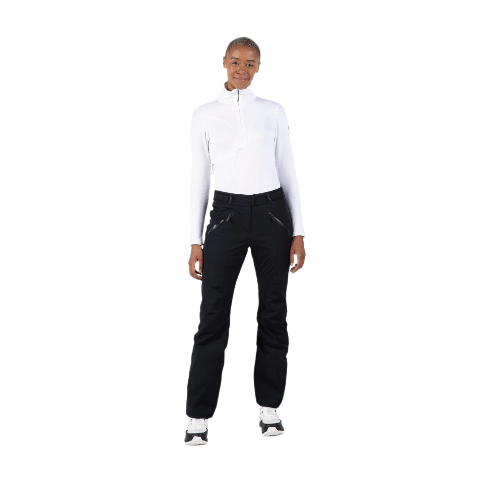 Rossignol Women's Blackside Insulated Pant 2025 - A black insulated ski pant with zippered pockets and a high waistband.
