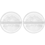 Dakine Round Scraper Stomps 2pc 2025 - Two round, clear plastic scraper stomp pads with a mountain graphic etched into them.