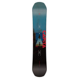 CAPiTA Defenders Of Awesome Snowboard 2025 - A blue and black snowboard with a large "A" logo on top, featuring a person standing in front of a mountain range.