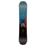 CAPiTA Defenders Of Awesome Snowboard 2025 - A blue snowboard with a black and white geometric pattern on top of a brown background.