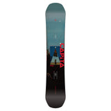 CAPiTA Defenders Of Awesome Snowboard 2025 - A blue and black snowboard with a red logo on top, featuring a mountain range in the background.