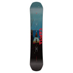 CAPiTA Defenders Of Awesome Snowboard 2025 - A blue snowboard with a red and white logo on top, featuring a mountain range in the background.