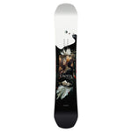 CAPiTA Women's Birds of a Feather Snowboard 2025 - A black snowboard with white and gold floral designs, featuring a woman's face in profile on the top half.