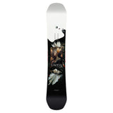 CAPiTA Women's Birds of a Feather Snowboard 2025 - A black snowboard with white and gold floral designs, featuring a woman's face in profile on the top half.