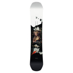 CAPiTA Women's Birds of a Feather Snowboard 2025 - A black snowboard with white and red accents, featuring a woman in a gold dress on the top half.
