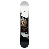 CAPiTA Women's Birds of a Feather Snowboard 2025 - A black snowboard with white and red floral designs, featuring a woman's face in the center.
