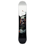 CAPiTA Women's Birds of a Feather Snowboard 2025 - A black snowboard with white flowers and a woman's face in an artistic style.
