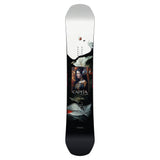 CAPiTA Women's Birds of a Feather Snowboard 2025 - A black snowboard with white flowers and a woman's face in an artistic style.