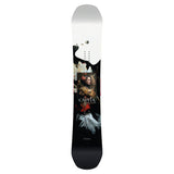CAPiTA Women's Birds of a Feather Snowboard 2025 - A black snowboard with white and red floral designs, featuring a woman's face in the center.