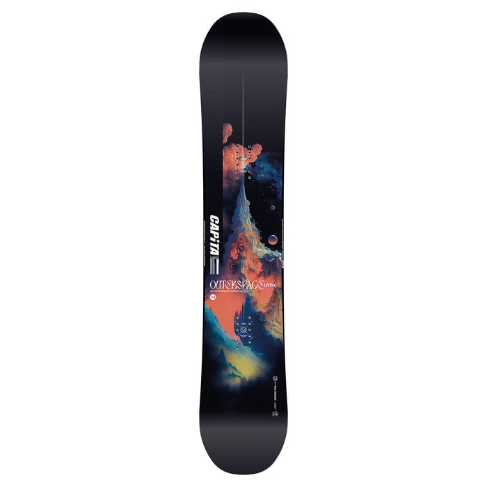 CAPiTA Outerspace Living Snowboard 2025- black/blue/red/yellow//white angle 1