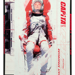 CAPiTA Outerspace Living Snowboard 2026 - A white snowboard with a red and black design, featuring an astronaut in space on its top side.