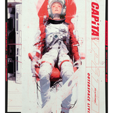CAPiTA Outerspace Living Snowboard 2026 - A white snowboard with a red and black design, featuring an astronaut in space on its top side.