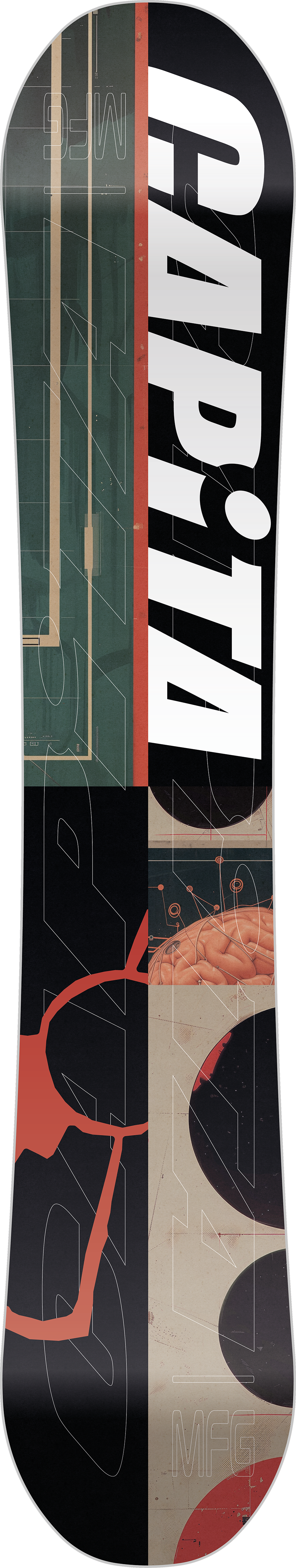 CAPiTA Outerspace Living Snowboard 2026 - A black snowboard with a white and red design, featuring a large "OUTERSPACE" logo on top.