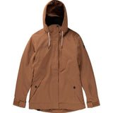 Roxy Women's Billie Insulated Jacket 2025 - A tan-colored jacket with a hood, featuring two zippered pockets on the front and a drawstring at the waist.