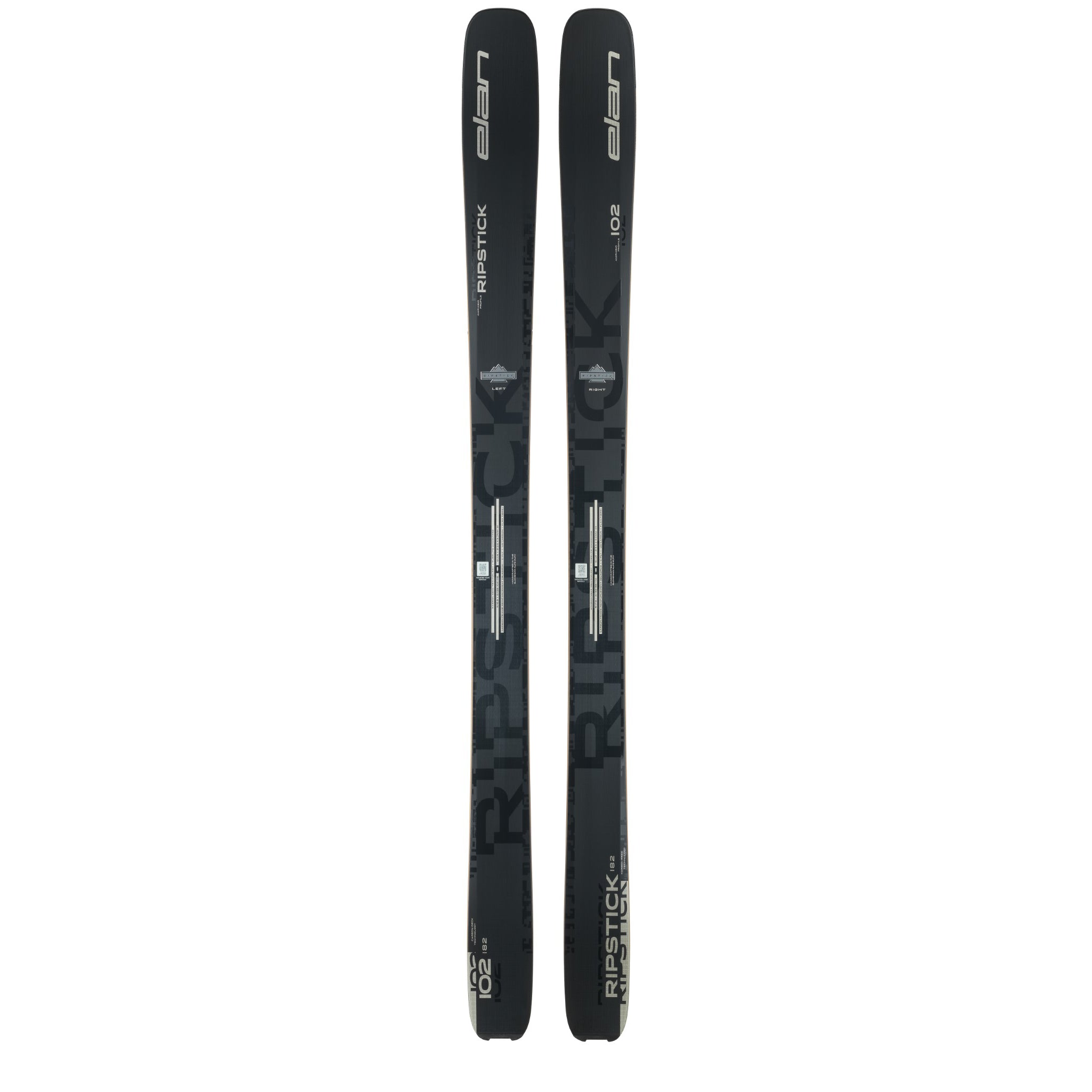 Elan Ripstick 102 Black Edition Skis - A pair of black skis with white lettering and logos, featuring a sleek design.
