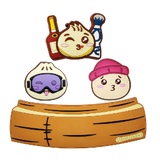 Stomp Charms Rizz Em Up Basket Combo Stomp Pad 2025 - A brown basket with a blue and white design on its side, containing two stomp pads.