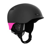 Anon Rodan Helmet 2025 - Matte black helmet with a pink visor and white logo on the side.