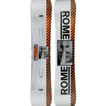 Rome Agent Snowboard 2025 - White snowboard with black diagonal stripes on top and bottom edges, featuring a small black logo near the tail.