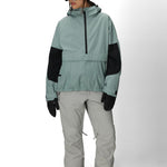 Light grey women's shell pants with zipper fly and straight fit