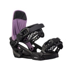 Arbor Junior's Sapling Snowboard Binding - A purple snowboard binding with a black strap and buckle, featuring a textured pattern on the strap.