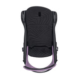 Arbor Junior's Sapling Snowboard Binding - A black snowboard binding with a purple strap and a small circular logo on top.