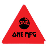 Oneball Maiden Triangle Scraper 2025 - A red triangle scraper with a black logo featuring the word "ONE" in stylized font, set against a white background.