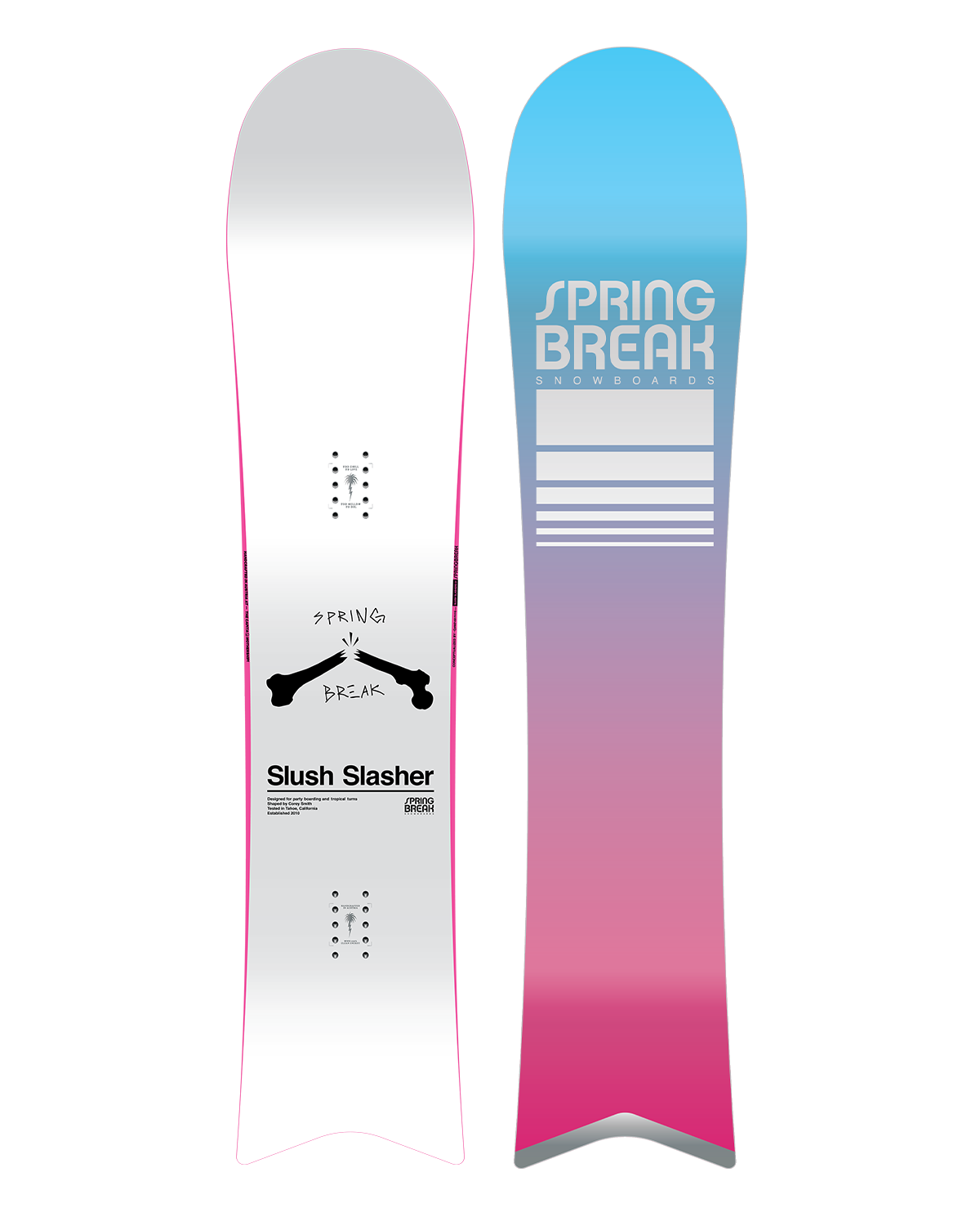 CAPiTA Spring Break Slush Slashers 2.0 Snowboard - A white snowboard with a black logo and pink accents on the top and bottom edges.