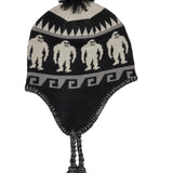 Airblaster Squatchamama Knit Beanie 2025 - A black beanie with a repeating pattern of white yeti-like creatures and trees in a geometric style.