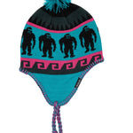 Airblaster Squatchamama Knit Beanie 2025 - A teal beanie with a pink stripe and black squatches.