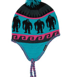 Airblaster Squatchamama Knit Beanie 2025 - A teal beanie with a pink stripe and black squatches.