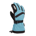 Swany Women's X-Over Glove - A pair of gloves with a black palm and light blue back, featuring a strap across the wrist.