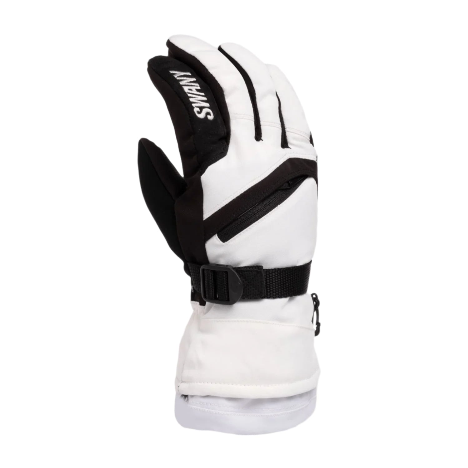 Swany Women's X-Over Glove - A white glove with black accents and a black strap across the wrist.