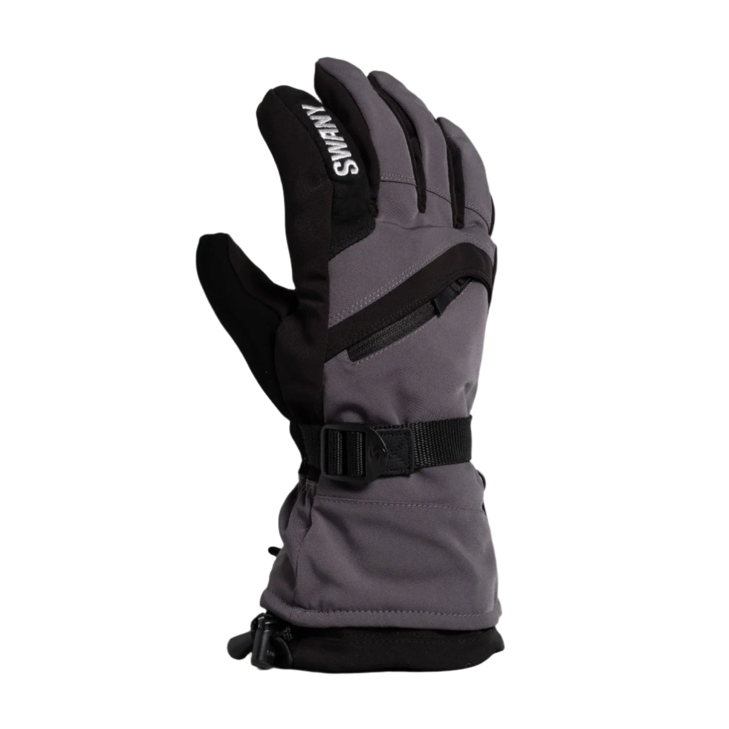 Swany Women's X-Over Glove - A pair of gloves with a black palm and grey back, featuring a strap across the wrist.