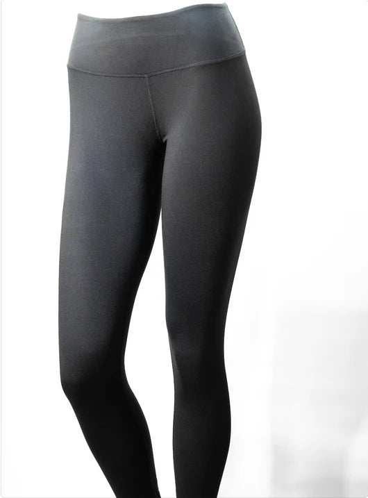 Treviso Women's Tek Poly Base Layer 2022 - Bottom - The leggings are dark gray with a subtle sheen, featuring a high waistband and a seamless crotch area.