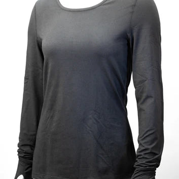 Treviso Women's Tek Poly Base Layer 2022 - Top - The top is dark gray with a round neckline and long sleeves.