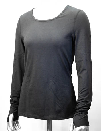 Treviso Women's Tek Poly Base Layer 2022 - Top - The top is dark gray with a round neckline and long sleeves.