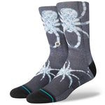 Stance X Sara Rabin Frigid Poly Crew Socks 2024 - A pair of black crew socks with a white snowboarder graphic on the top portion.