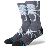 Stance X Sara Rabin Frigid Poly Crew Socks 2024 - A pair of black crew socks with a white snowboarder graphic on the top portion.