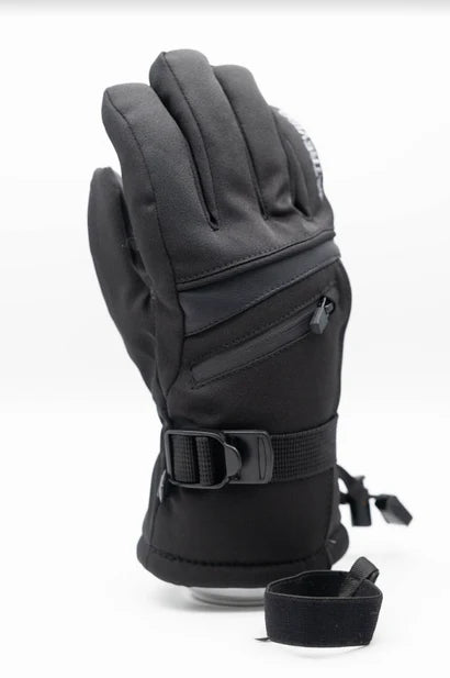 Treviso Blaze Gloves 2020 - A pair of black gloves with a white logo on the wrist and a zippered pocket on the back.