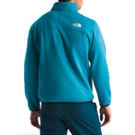 North Face Crest 1/4 Zip Pull Over 2025 - A mannequin wearing a bright blue fleece pullover with a white logo on the upper back and a zippered front.