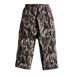 Camouflage cargo shell pants, front view with elastic waist and flap thigh pockets