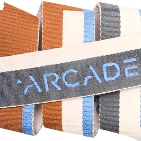Arcade Sierra Belt 2025 - A brown belt with a repeating pattern of light blue stripes and white accents.