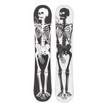 Endeavor Skull Skates Snowboard 2025 - A black snowboard with a white skull graphic on top of a mountainous landscape.