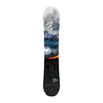 Never Summer Snowtrooper Snowboard - A black snowboard with a white eagle logo and a mountainous landscape design.