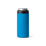 Yeti Rambler 12 oz. Colster Slim Can Insulator - A slim can insulator with a silver lid and a blue body.
